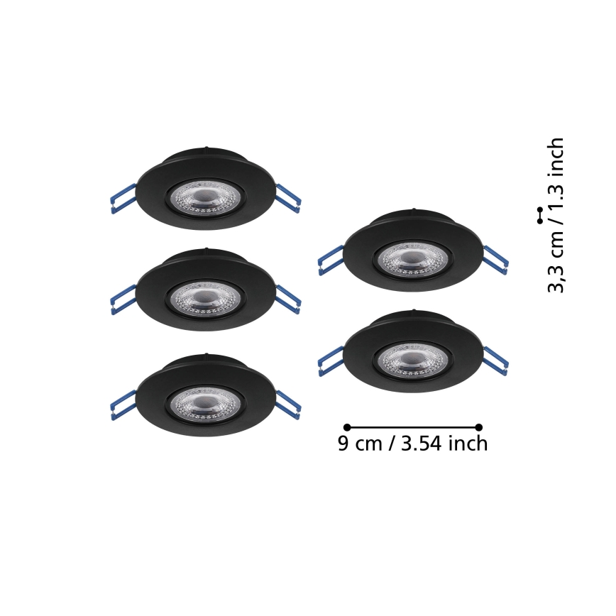 Eglo - Set van 5 LED-inbouwspots, LED/4,9W/230V, 2700/4000/6500K, Ø 9 cm, zwart