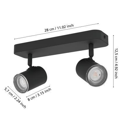Eglo - Spot pour salle de bains 2x GU10/5W/230V IP44 noir