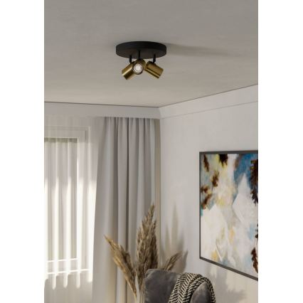 Eglo - Badkamer-spotlamp 3x GU10/5W/230V Ø 25 cm IP44 zwart/goud