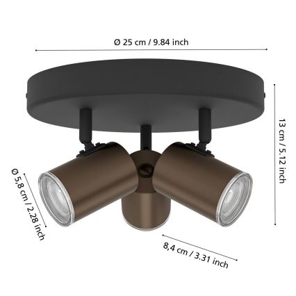 Eglo - Spot de salle de bains 3xGU10/5W/230V IP44 noir/marron