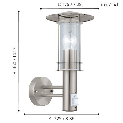 EGLO 30185 - Wandlamp met sensor voor buiten LISIO 1xE27/60W/230V IP44