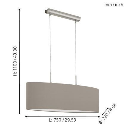 Eglo - Suspension filaire 2xE27/60W/230V taupe