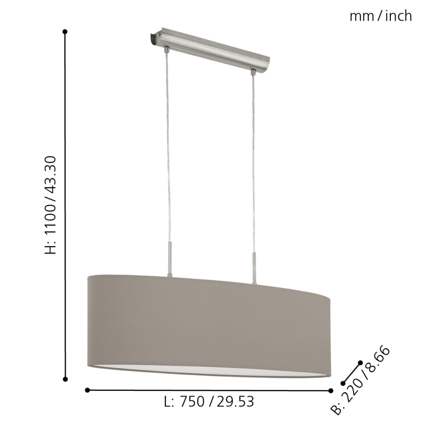 Eglo - Suspension filaire 2xE27/60W/230V taupe