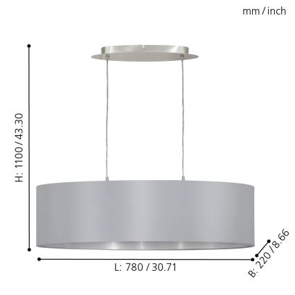 Eglo 31612 - Hanglamp aan koord MASERLO 2xE27/60W/230V