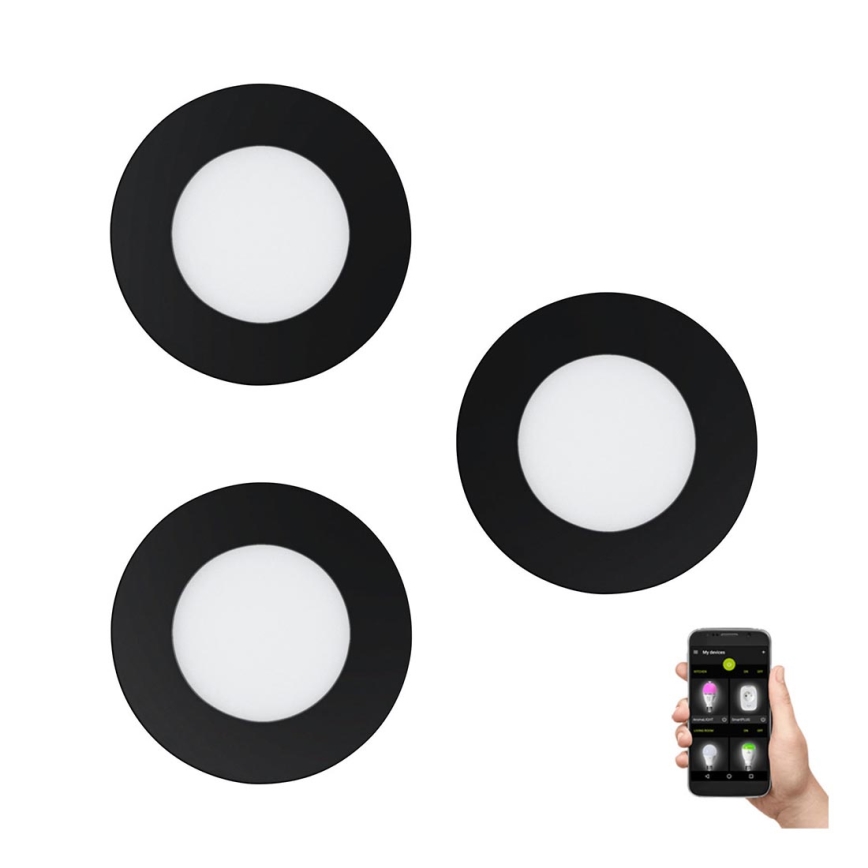 Eglo 31743 - SET 3x dimbare LED-inbouwspots voor badkamer FUEVA-Z 1xLED/2,8W/230V 2700-6500 IP44 zwart Ø 8,5 cm