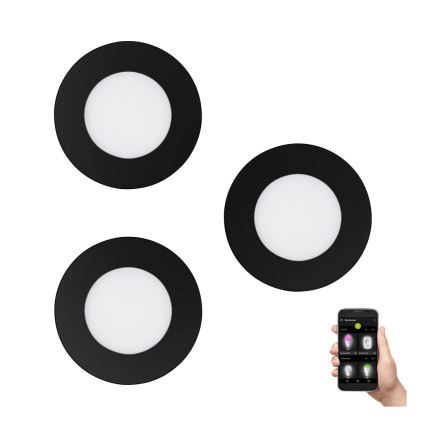Eglo 31743 - SET van 3 dimbare LED inbouwspots voor badkamer FUEVA-Z LED/2,8W/230V 2700-6500 IP44 zwart Ø 8,5 cm