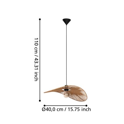 Eglo - Hanglamp met snoer 1xE27/42W/230V 56 cm bruin/zwart