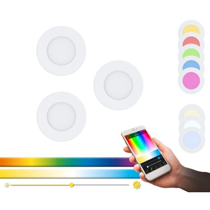 Eglo - Set van 3 dimbare RGB LED-inbouwspots FUEVA-C LED/3W/230V Ø 8,5 cm