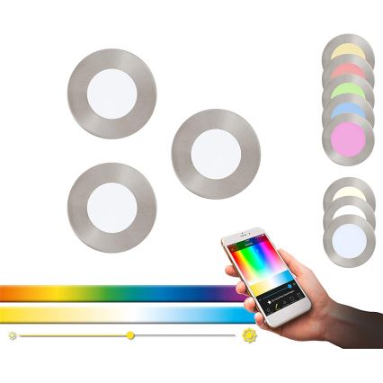 Eglo - Set van 3 dimbare RGB LED-inbouwspots FUEVA-C LED/3W/230V Ø 8,5 cm