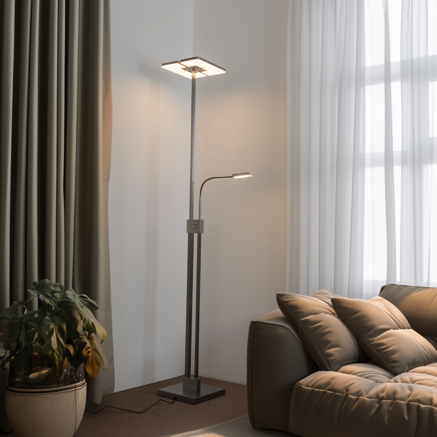 Eglo 33182 - Lampadaire à intensité variable SOLANO 1xLED/26W/230V +1xLED/3,2W 3000K chrome mat
