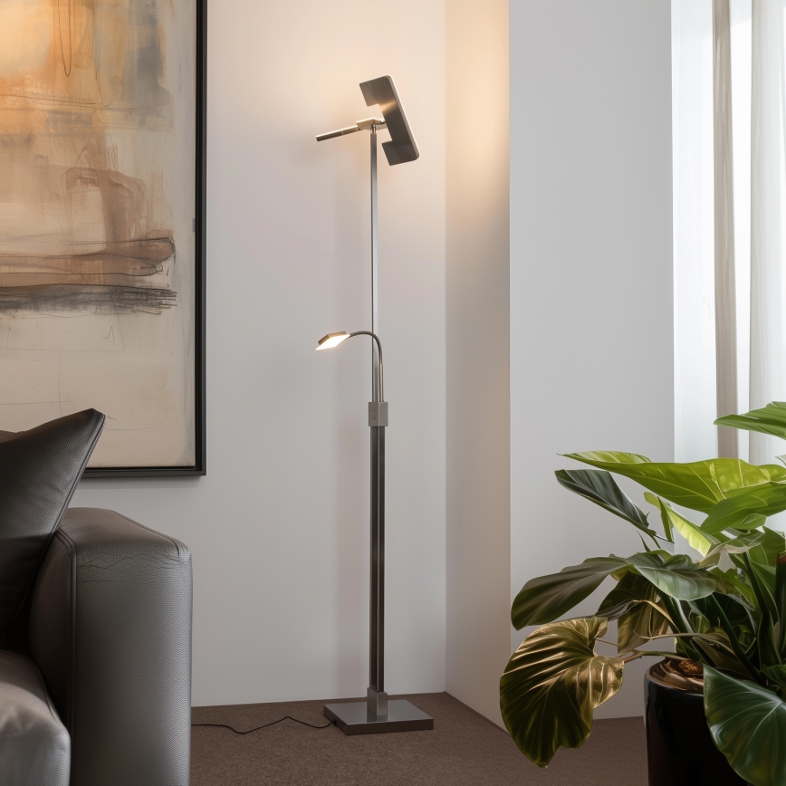 Eglo 33182 - Lampadaire à intensité variable SOLANO 1xLED/26W/230V +1xLED/3,2W 3000K chrome mat