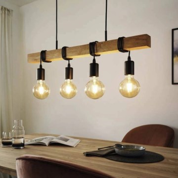 Eglo 33378 - LED Hanglamp aan een koord TOWNSHEND 4xE27/4W/230V 2200K beige/zwart