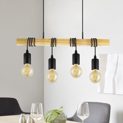 Eglo 33378 - LED Hanglamp aan een koord TOWNSHEND 4xE27/4W/230V 2200K beige/zwart