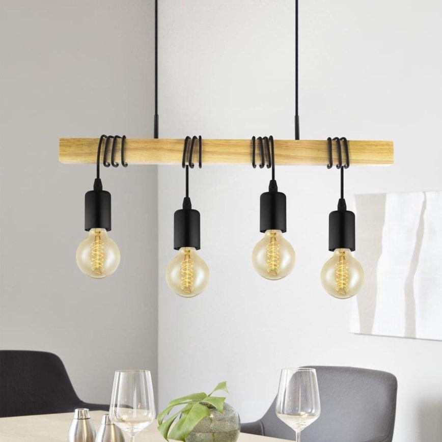 Eglo 33378 - LED Hanglamp aan een koord TOWNSHEND 4xE27/4W/230V 2200K beige/zwart