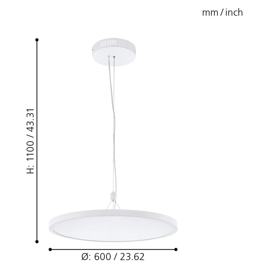 Eglo 33676 - LED RGBW dimbare hanglamp aan kabel CERIGNOLA-C LED/32W/230V 2700-6500K wit + afstandsbediening