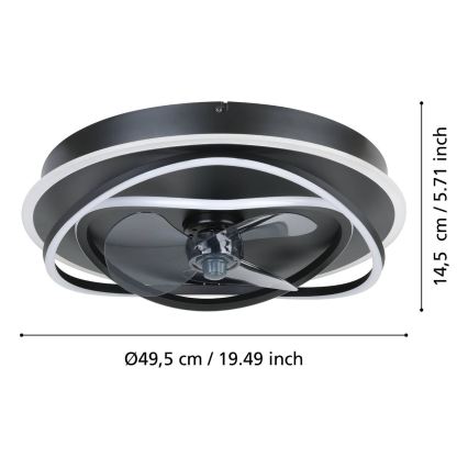 Eglo - Ventilateur de plafond LED dimmable 4xLED/9W/230V 2700-6500K Ø 50 cm noir + télécommande
