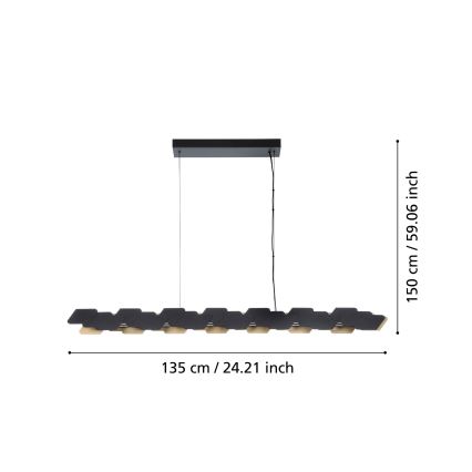 Eglo - Suspension filaire à intensité variable LED/44W/230V 3000K noir/doré