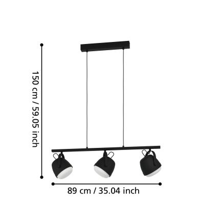 Eglo - Hanglamp aan een koord 3xE27/28W/230V zwart