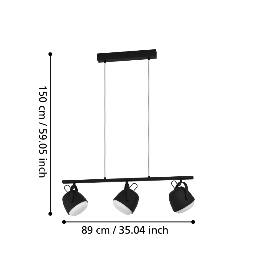 Eglo - Hanglamp aan een koord 3xE27/28W/230V zwart