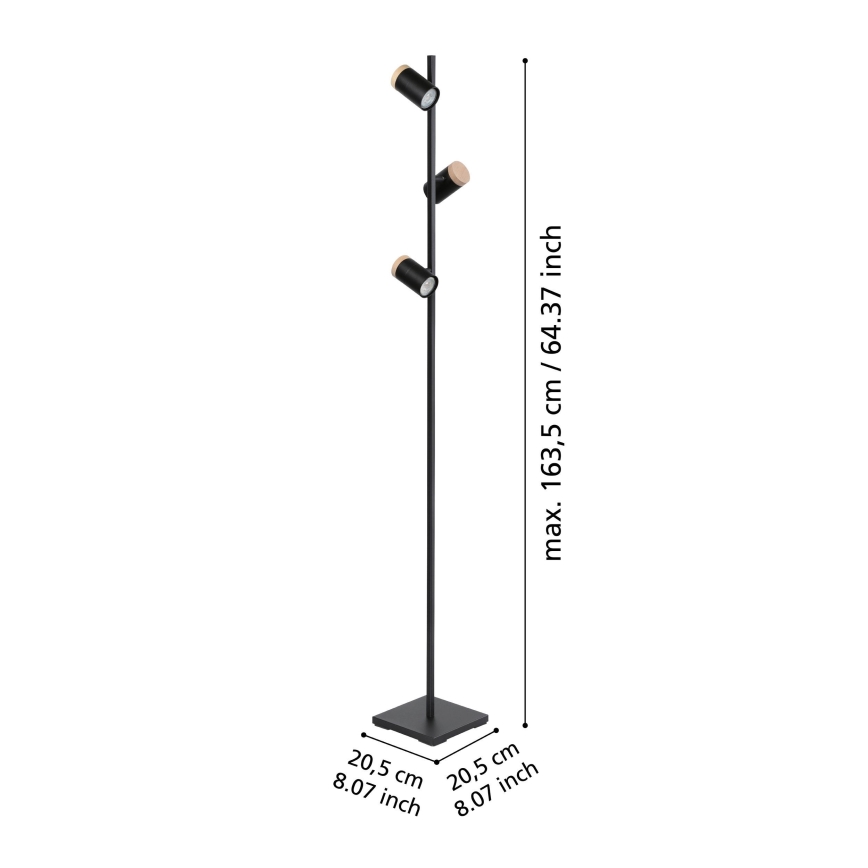 Eglo - Lampadaire 3xGU10/4,5W/230V 3000K noir/marron