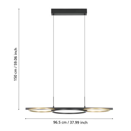 Eglo - Suspension filaire à intensité variable 2xLED/12,5W/230V + LED/15,5W 3000K noir