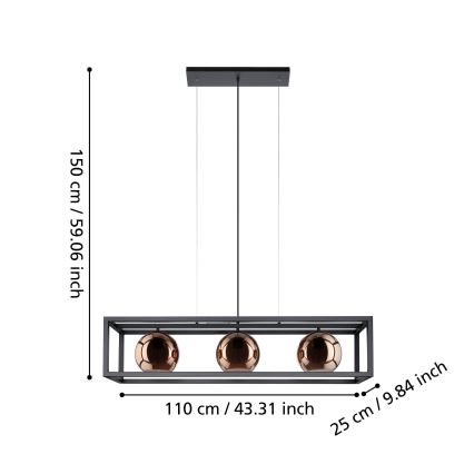 Eglo - Suspension filaire 3xE27/40W/230V cuivre/noir