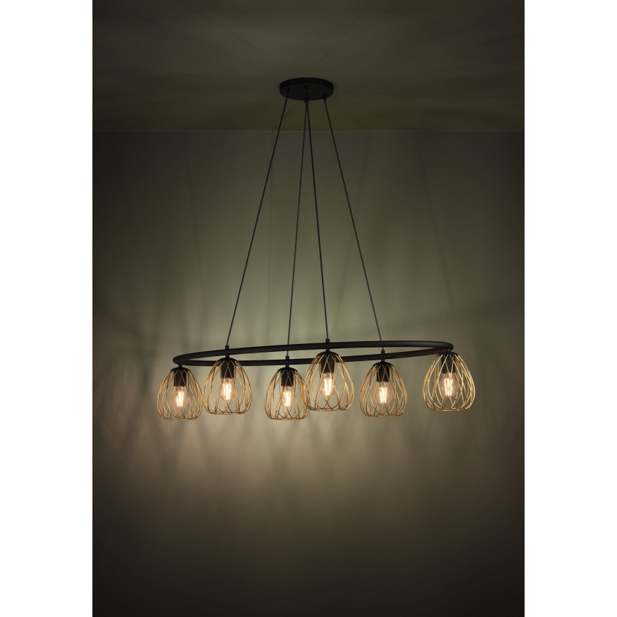 Eglo - Suspension filaire 6xE27/40W/230V noir/doré