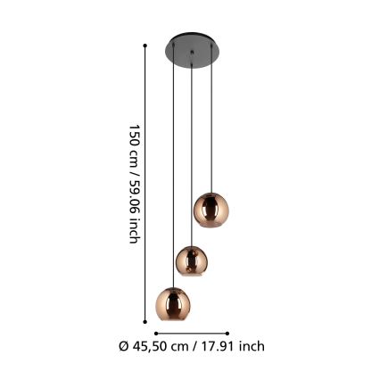 Eglo - Suspension filaire 3xE27/40W/230V cuivre