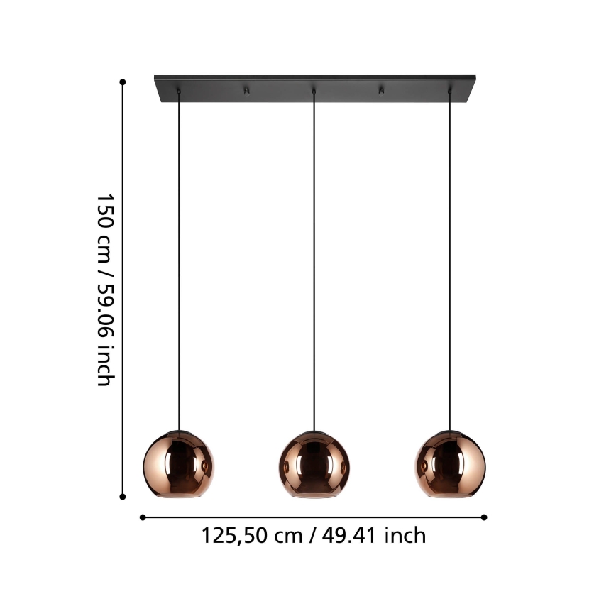 Eglo - Hanglamp aan een koord 3xE27/40W/230V koper