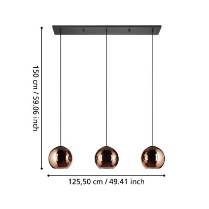 Eglo - Suspension filaire 3xE27/40W/230V cuivre