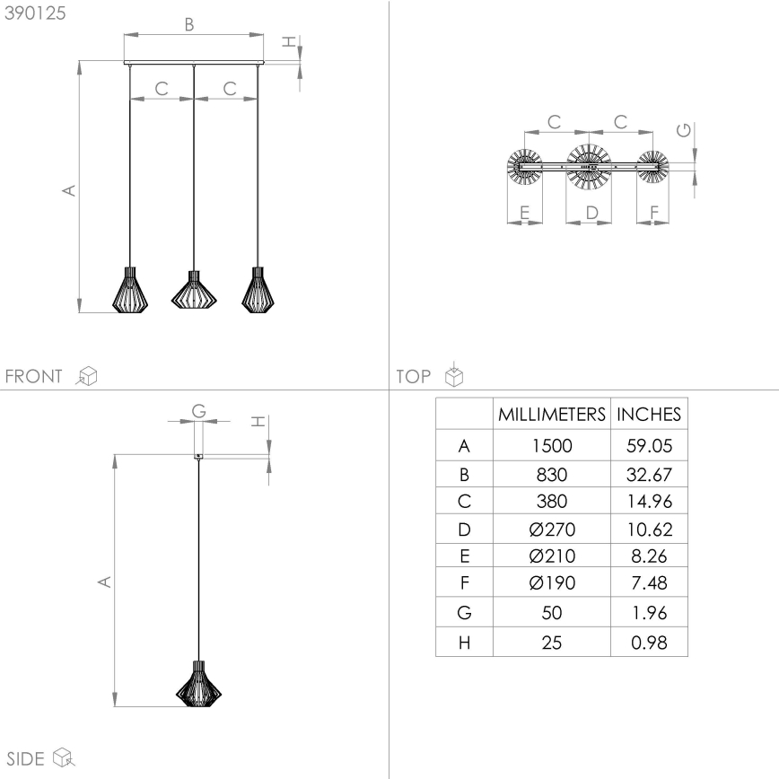 Eglo - Hanglamp aan een koord 3xE27/40W/230V zwart