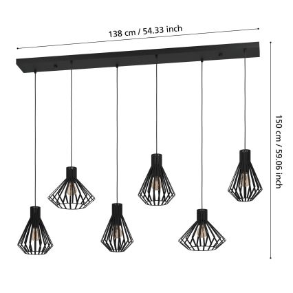 Eglo - Suspension filaire 6xE27/40W/230V noir