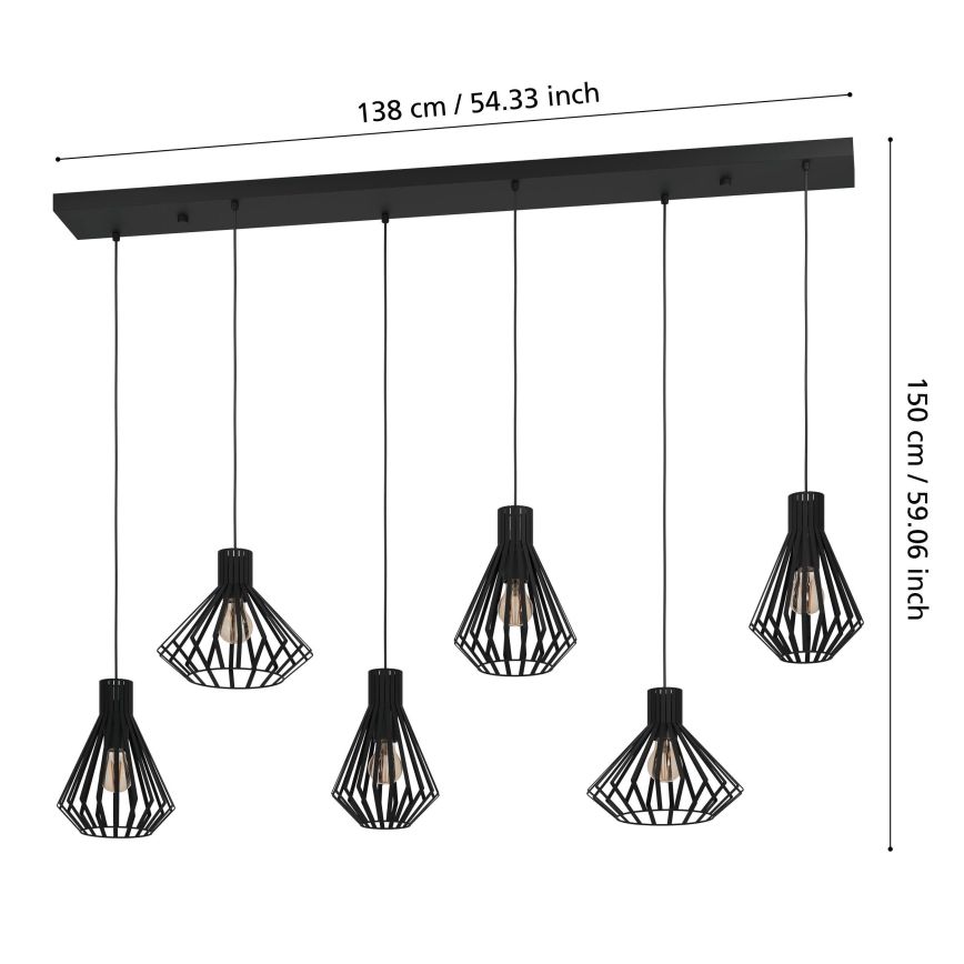 Eglo - Suspension filaire 6xE27/40W/230V noir