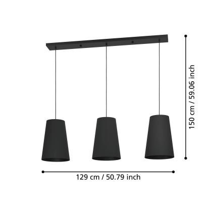 Eglo - Suspension filaire 3xE27/40W/230V noir