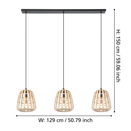 Eglo - Suspension filaire 3xE27/40W/230V bambou