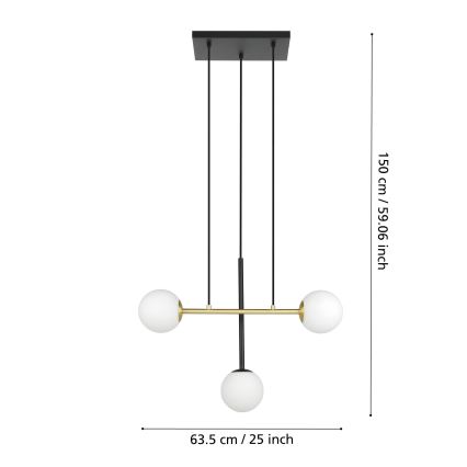 Eglo - Hanglamp aan een koord 3xE14/40W/230V goud/zwart
