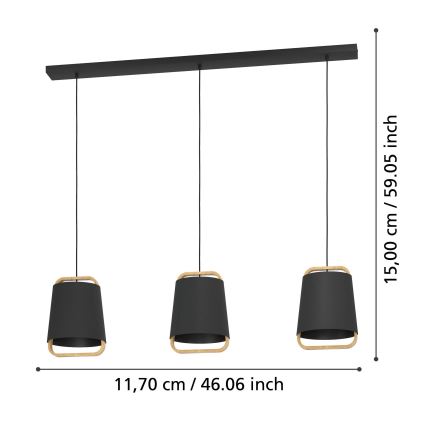 Eglo - Suspension filaire 3xE27/40W/230V noir