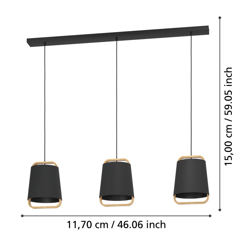 Eglo - Suspension filaire 3xE27/40W/230V noir