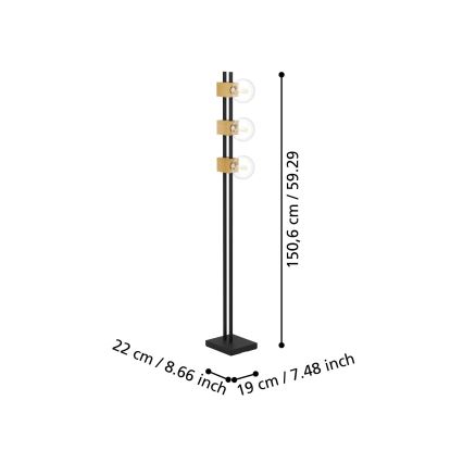 Eglo - Staande Lamp 3xE27/40W/230V zwart/bruin