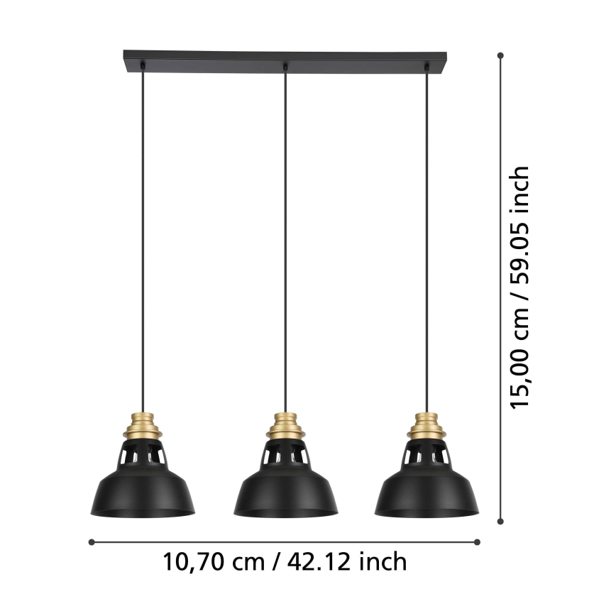 Eglo - Suspension filaire 3xE27/40W/230V noir/doré