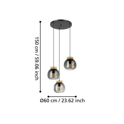Eglo - Suspension filaire 3xE27/40W/230V fumé