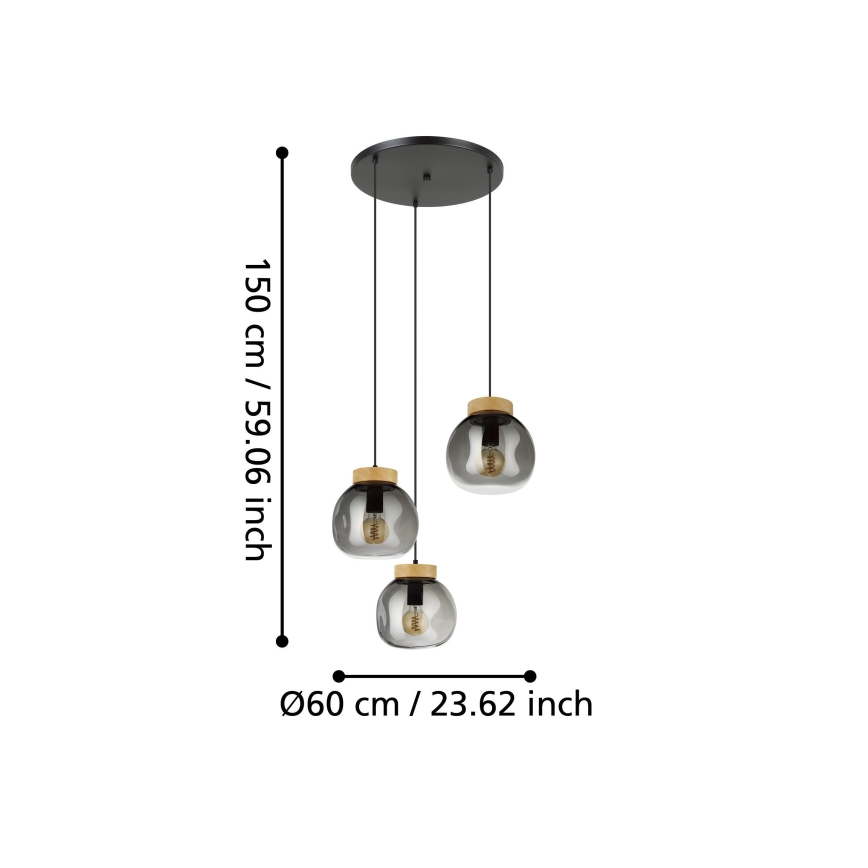 Eglo - Suspension filaire 3xE27/40W/230V fumé