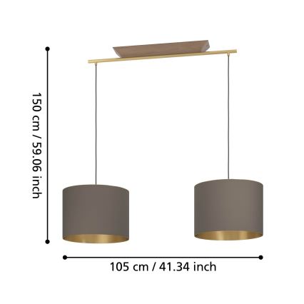 Eglo - Suspension filaire 2xE27/40W/230V marron/doré