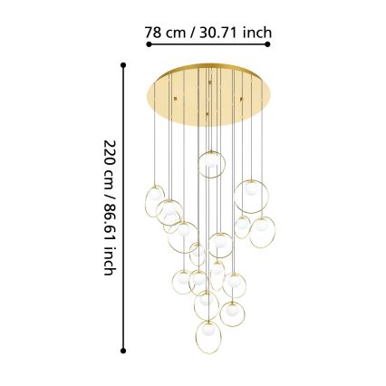 Eglo - Suspension filaire à intensité variable 17xLED/3W/230V 3000K d. 78 cm doré