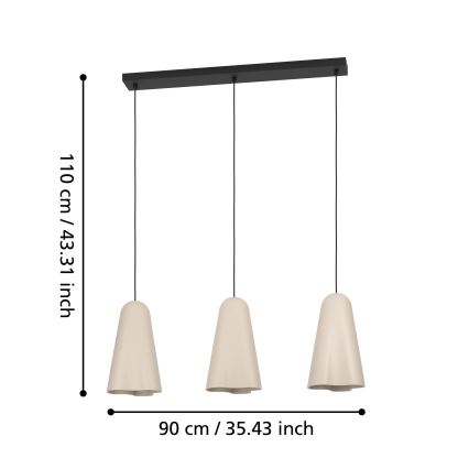 Eglo - Suspension filaire 3xE27/40W/230V beige