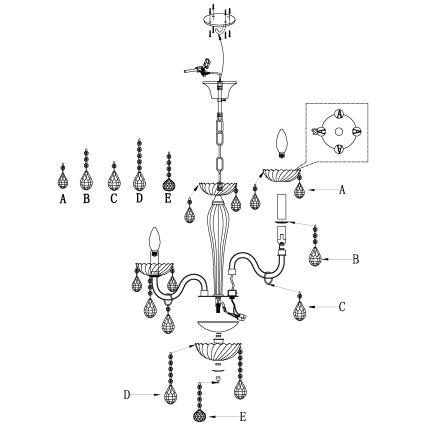 Eglo 39113- Hanglamp CARPENTO 5xE14/40W/230V