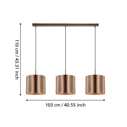Eglo - Hanglamp aan een koord 3xE27/60W/230V koper