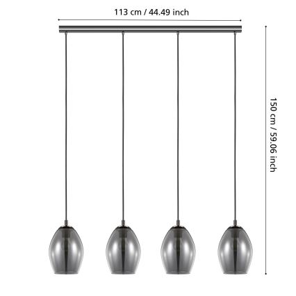 Eglo - Suspension filaire 4xE27/60W/230V fumé