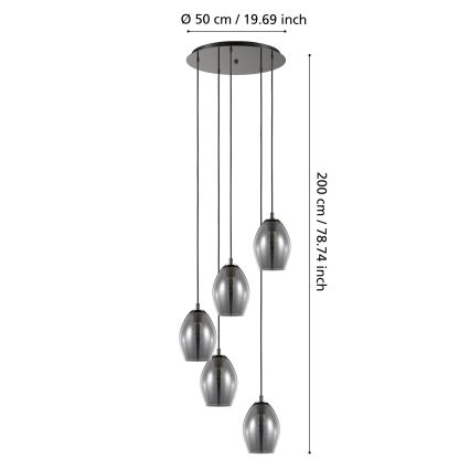 Eglo - Suspension filaire 5xE27/60W/230V fumé