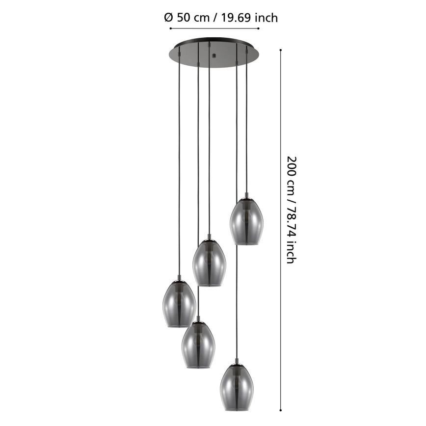 Eglo - Suspension filaire 5xE27/60W/230V fumé